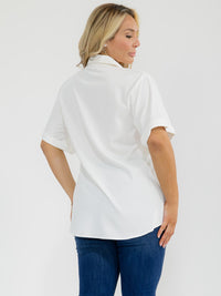 PLUS SIZE SHORT SLEEVE BUTTON UP FRONT POCKET HEART BLOUSE