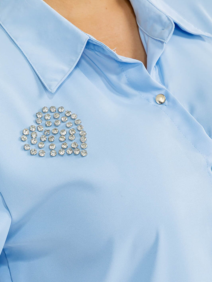 PLUS SIZE SHORT SLEEVE BUTTON UP STUDS HEART BLOUSE