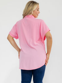 PLUS SIZE SHORT SLEEVE BUTTON UP STUDS HEART BLOUSE