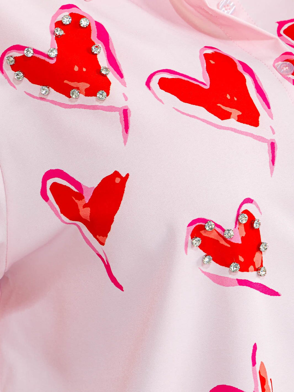 PLUS SIZE SHORT SLEEVE BUTTON UP STUDS HEART PRINT BLOUSE