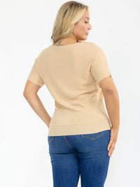 PLUS SIZE SHORT SLEEVE RIBBED SEQUINS HEART PRINT BLOUSE