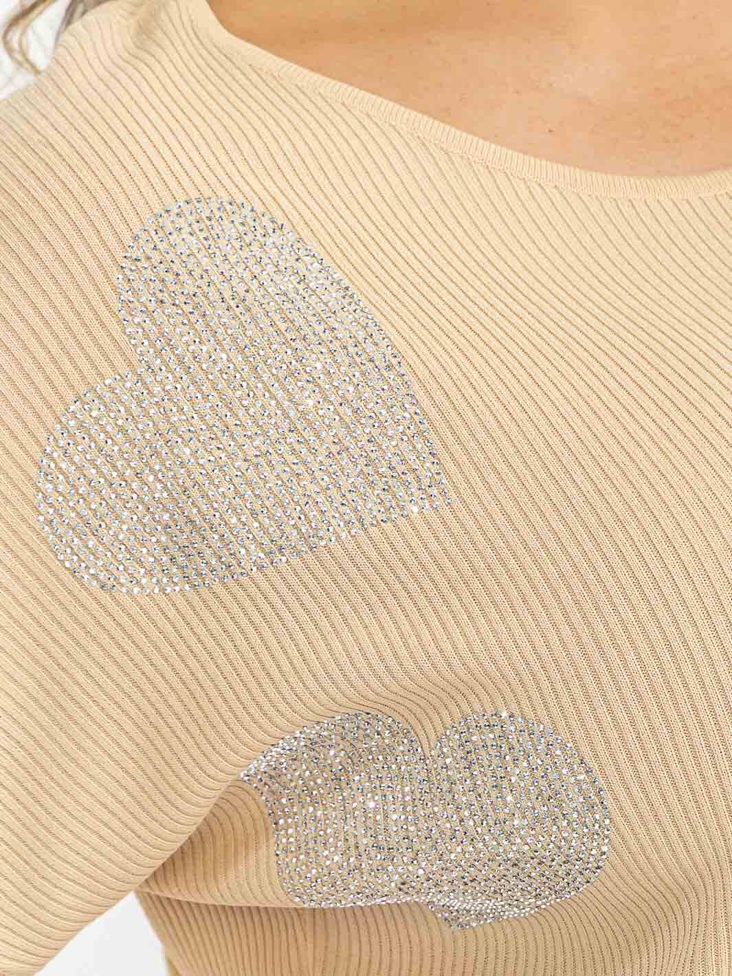 PLUS SIZE SHORT SLEEVE RIBBED SEQUINS HEART PRINT BLOUSE