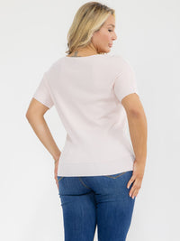 PLUS SIZE SHORT SLEEVE RIBBED SEQUINS HEART PRINT BLOUSE