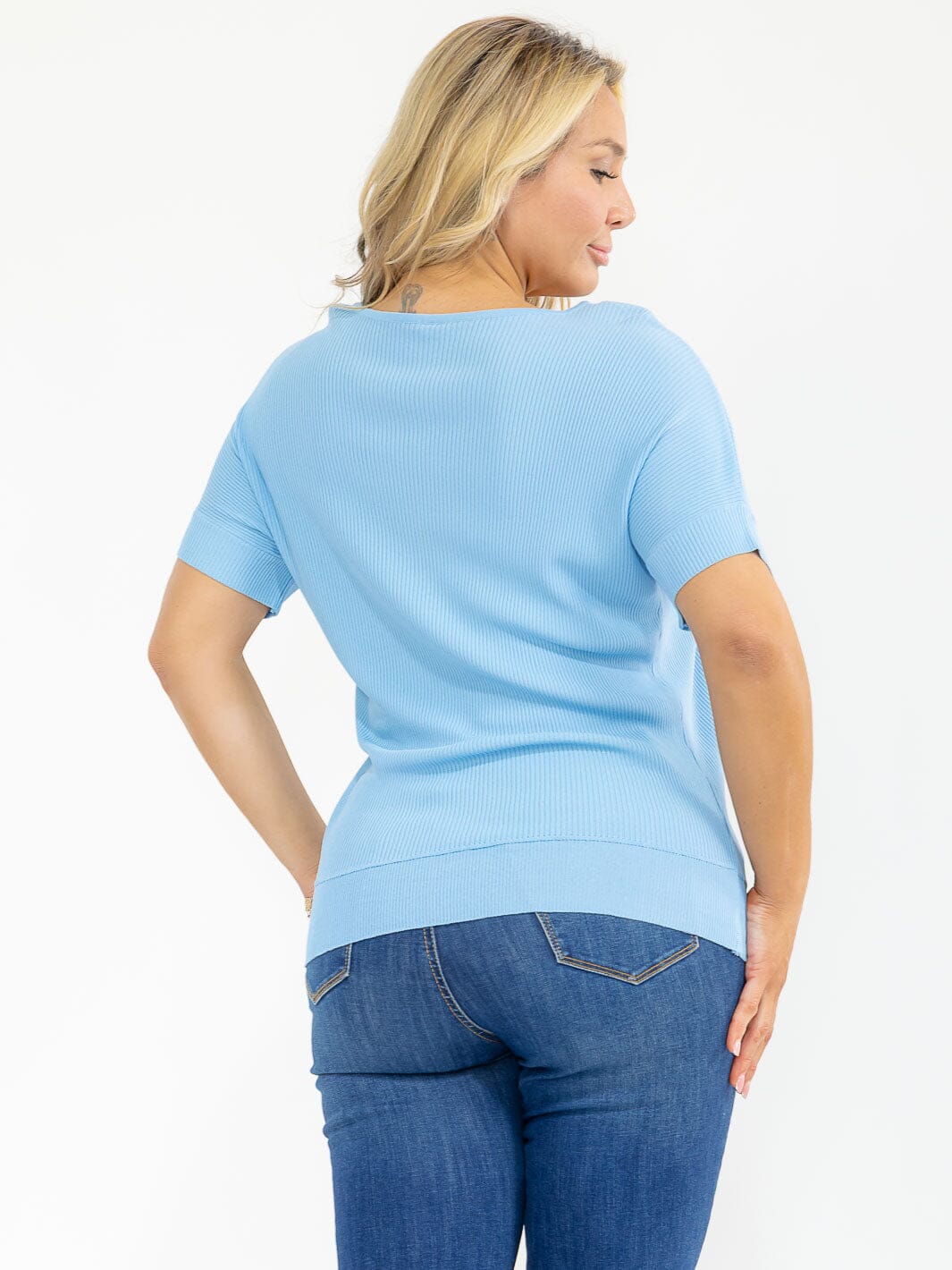 PLUS SIZE SHORT SLEEVE RIBBED SEQUINS HEART PRINT BLOUSE