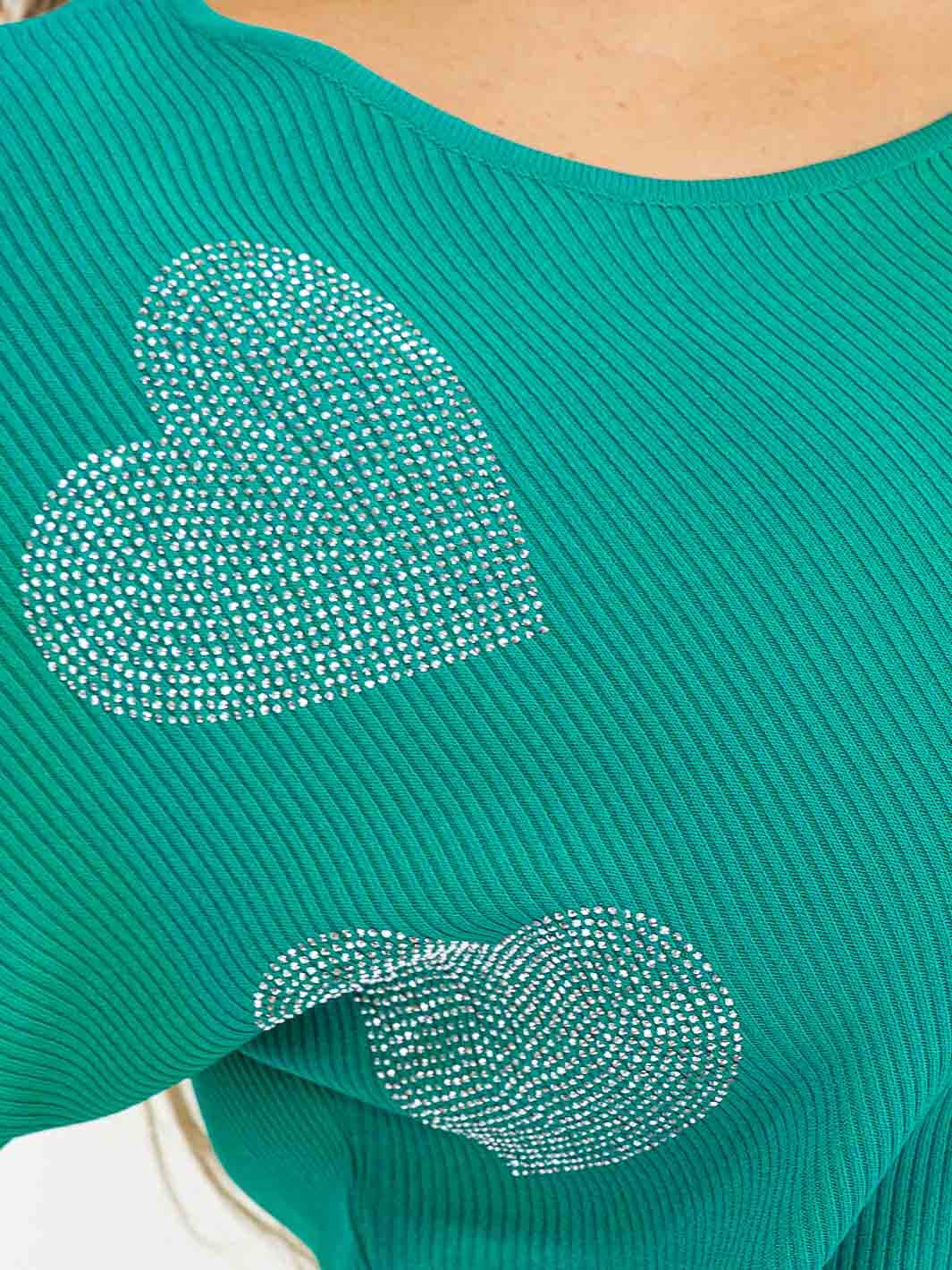 PLUS SIZE SHORT SLEEVE RIBBED SEQUINS HEART PRINT BLOUSE