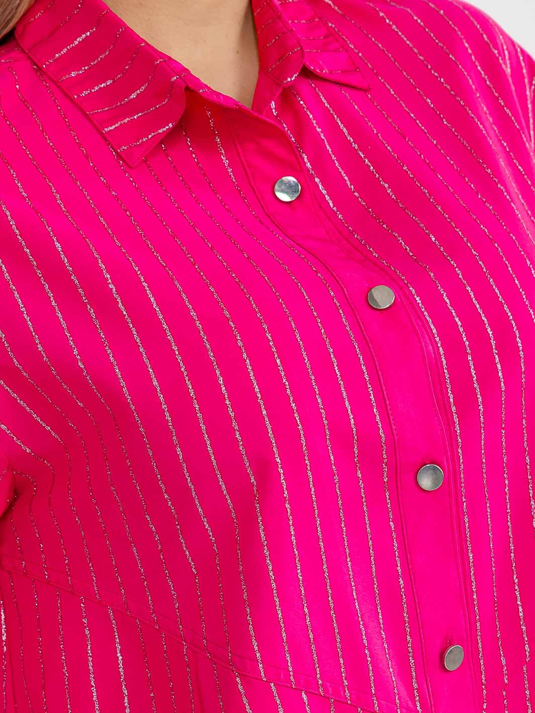 PLUS SIZE SHORT SLEEVE BUTTON UP SHIMMER STRIPES LOOSE FIT MINI DRESS