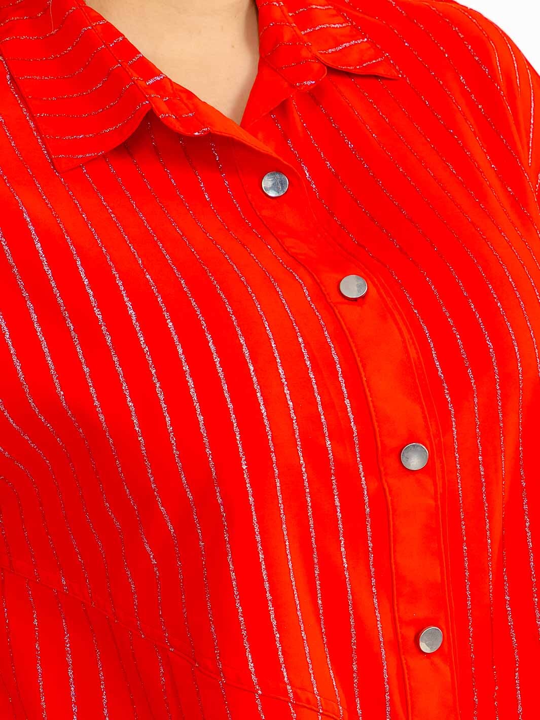 PLUS SIZE SHORT SLEEVE BUTTON UP SHIMMER STRIPES LOOSE FIT MINI DRESS