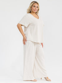 PLUS SIZE SHORT SLEEVE BLOUSE & ELASTIC WAIST PANTS SOLID 2PC. SET