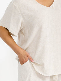PLUS SIZE SHORT SLEEVE BLOUSE & ELASTIC WAIST PANTS SOLID 2PC. SET