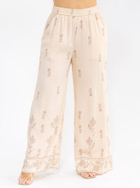 PLUS SIZE SHORT SLEEVE BLOUSE & ELASTIC WAIST PANTS EMBROIDERY 2PC. SET