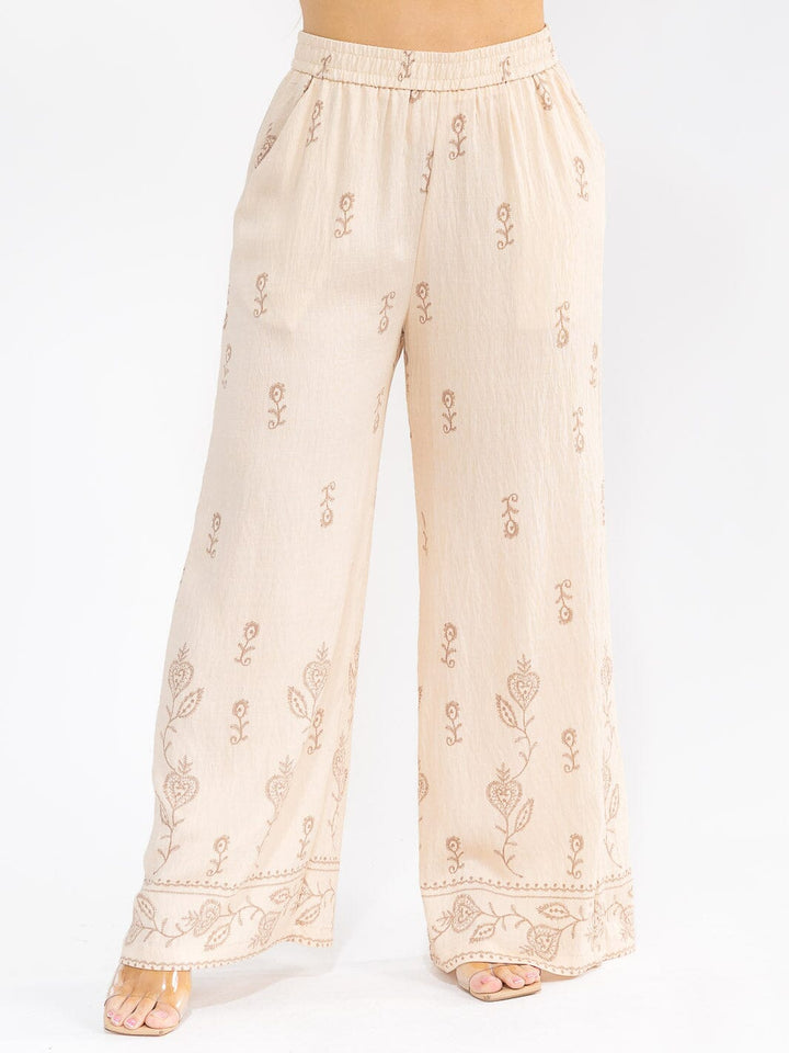 PLUS SIZE SHORT SLEEVE BLOUSE & ELASTIC WAIST PANTS EMBROIDERY 2PC. SET