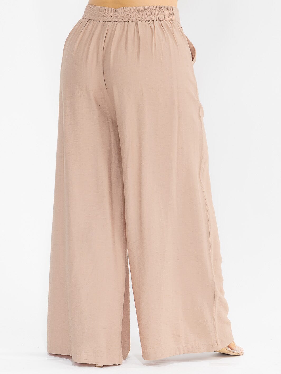 PLUS SIZE ELASTIC WAIST FRONT POCKETS WIDE LEG PALAZZO EMBROIDERY FLORAL PANTS