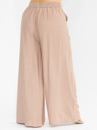 PLUS SIZE ELASTIC WAIST FRONT POCKETS WIDE LEG PALAZZO EMBROIDERY FLORAL PANTS