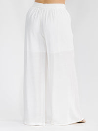 PLUS SIZE ELASTIC WAIST FRONT POCKETS WIDE LEG PALAZZO EMBROIDERY FLORAL PANTS