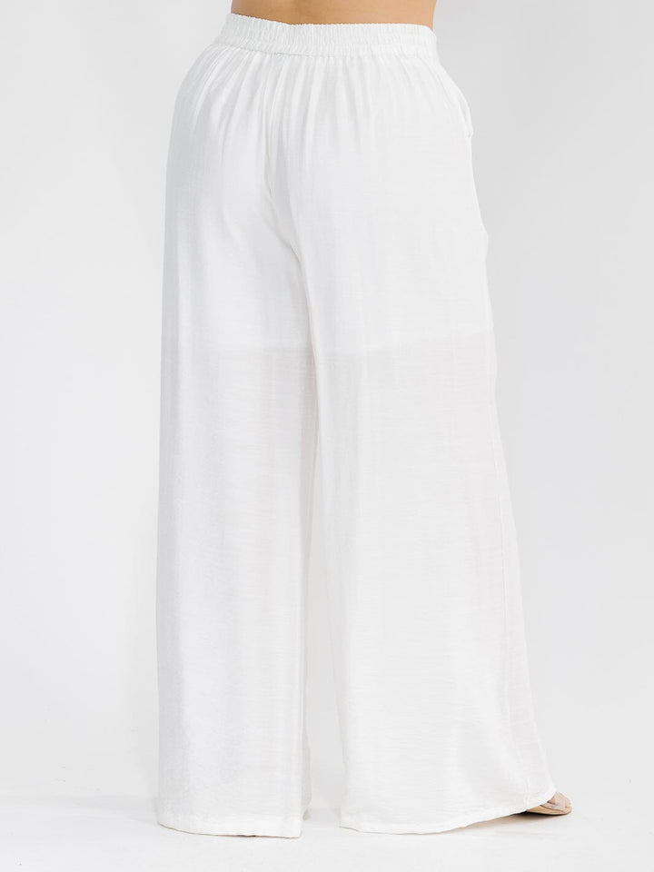 PLUS SIZE ELASTIC WAIST FRONT POCKETS WIDE LEG PALAZZO EMBROIDERY FLORAL PANTS