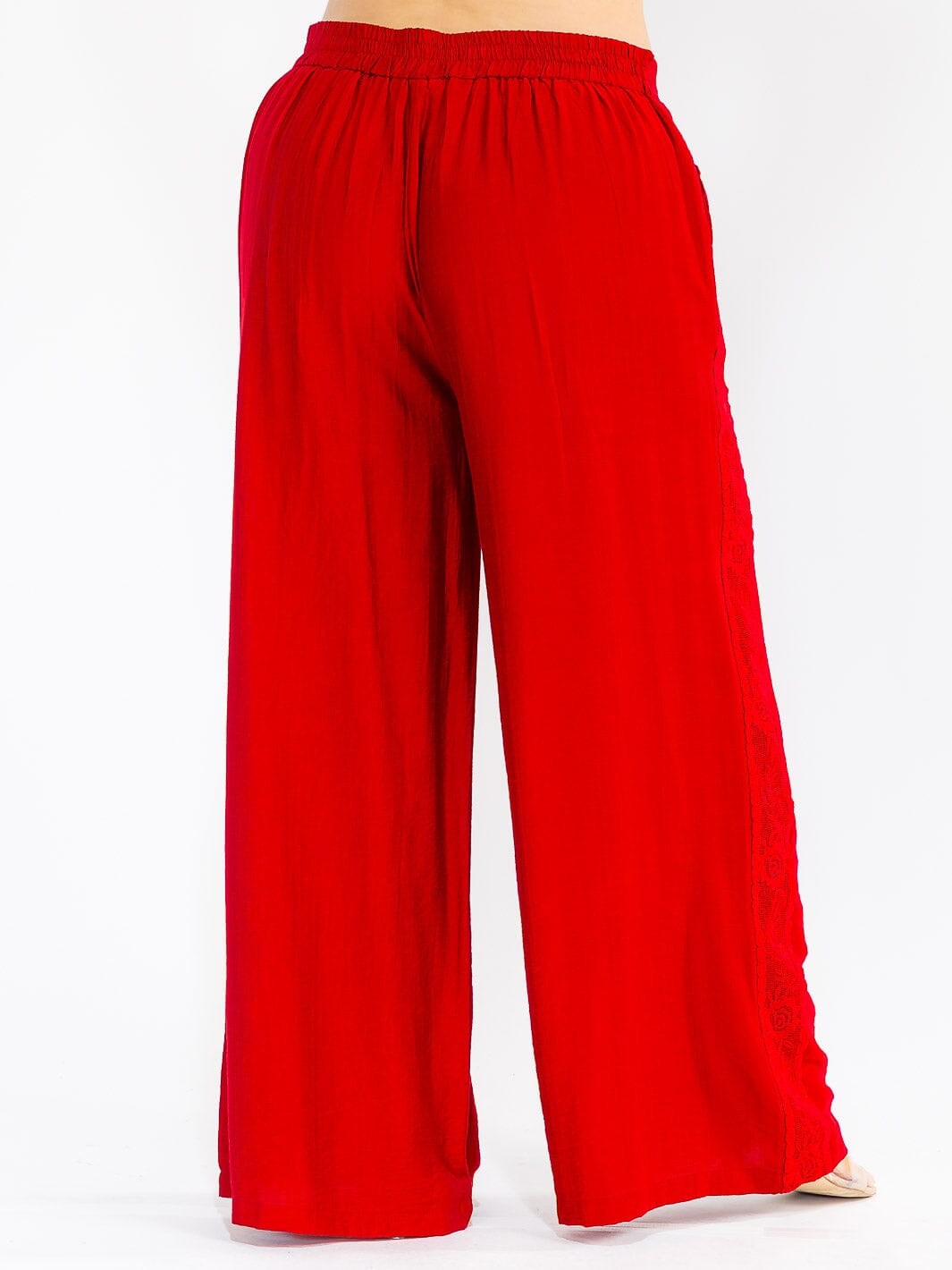 PLUS SIZE ELASTIC WAIST FRONT POCKETS WIDE LEG PALAZZO SIDE TRIM DETAILED PANTS