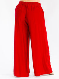 PLUS SIZE ELASTIC WAIST FRONT POCKETS WIDE LEG PALAZZO SIDE TRIM DETAILED PANTS