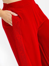PLUS SIZE ELASTIC WAIST FRONT POCKETS WIDE LEG PALAZZO SIDE TRIM DETAILED PANTS
