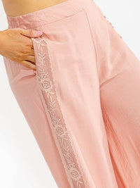 PLUS SIZE ELASTIC WAIST FRONT POCKETS WIDE LEG PALAZZO SIDE TRIM DETAILED PANTS