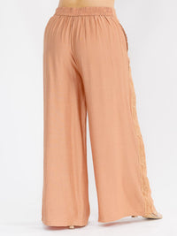 PLUS SIZE ELASTIC WAIST FRONT POCKETS WIDE LEG PALAZZO SIDE TRIM DETAILED PANTS