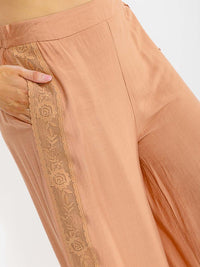 PLUS SIZE ELASTIC WAIST FRONT POCKETS WIDE LEG PALAZZO SIDE TRIM DETAILED PANTS