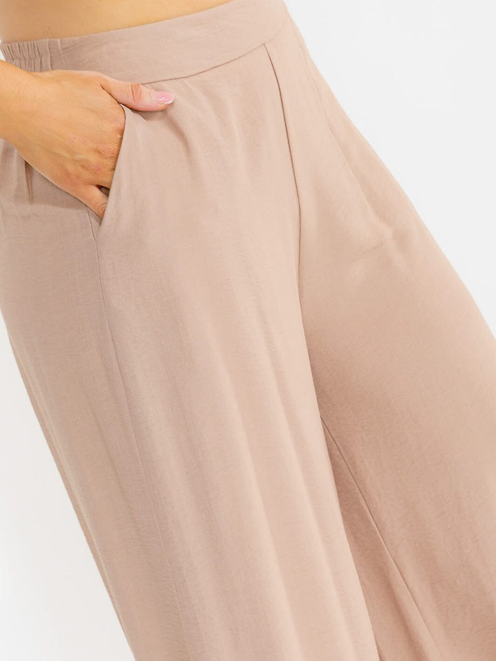 PLUS SIZE ELASTIC WAIST FRONT POCKETS WIDE LEG PALAZZO EMBROIDERY FLORAL PANTS