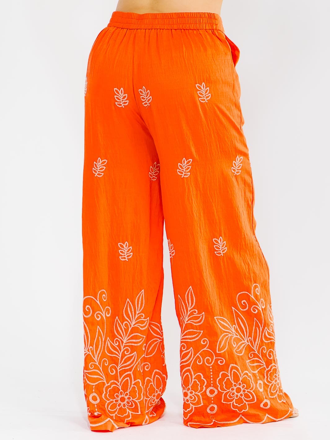 PLUS SIZE ELASTIC WAIST FRONT POCKETS WIDE LEG PALAZZO EMBROIDERY FLORAL PANTS