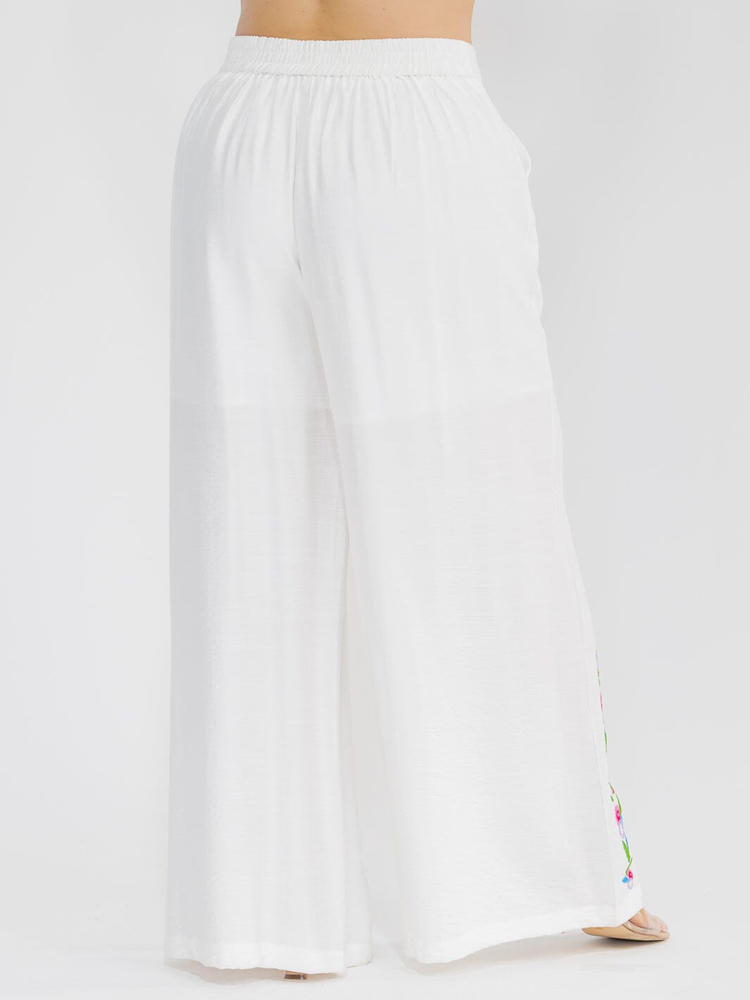 PLUS SIZE ELASTIC WAIST FRONT POCKETS WIDE LEG PALAZZO EMBROIDERY FLORAL PANTS
