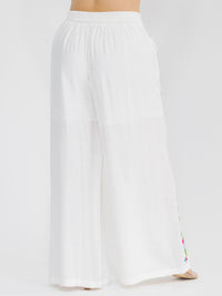 PLUS SIZE ELASTIC WAIST FRONT POCKETS WIDE LEG PALAZZO EMBROIDERY FLORAL PANTS