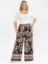 PLUS SIZE ELASTIC WAIST FRONT POCKETS WIDE LEG PALAZZO PRINT PANTS