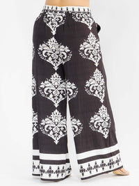 PLUS SIZE ELASTIC WAIST FRONT POCKETS WIDE LEG PALAZZO PRINT PANTS