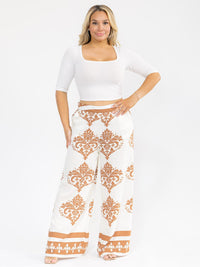 PLUS SIZE ELASTIC WAIST FRONT POCKETS WIDE LEG PALAZZO PRINT PANTS