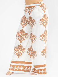 PLUS SIZE ELASTIC WAIST FRONT POCKETS WIDE LEG PALAZZO PRINT PANTS