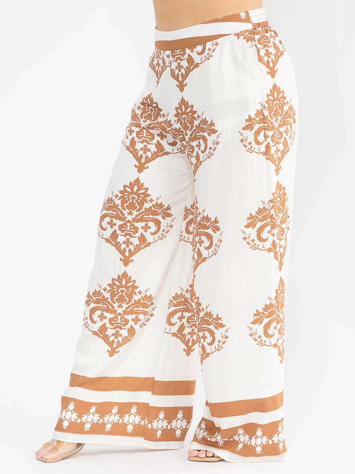 PLUS SIZE ELASTIC WAIST FRONT POCKETS WIDE LEG PALAZZO PRINT PANTS