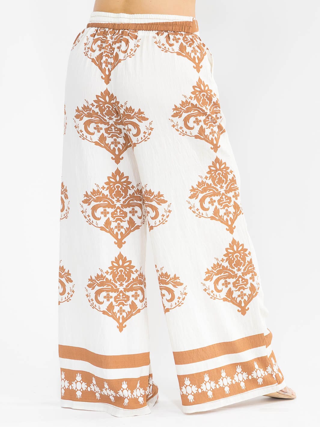 PLUS SIZE ELASTIC WAIST FRONT POCKETS WIDE LEG PALAZZO PRINT PANTS