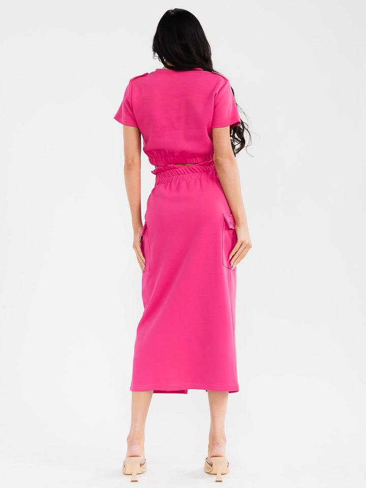 WOMEN'S SHORT SLEEVE TOP & ELASTIC WAIST MAXI SKIRT SOLID 2PC. SET