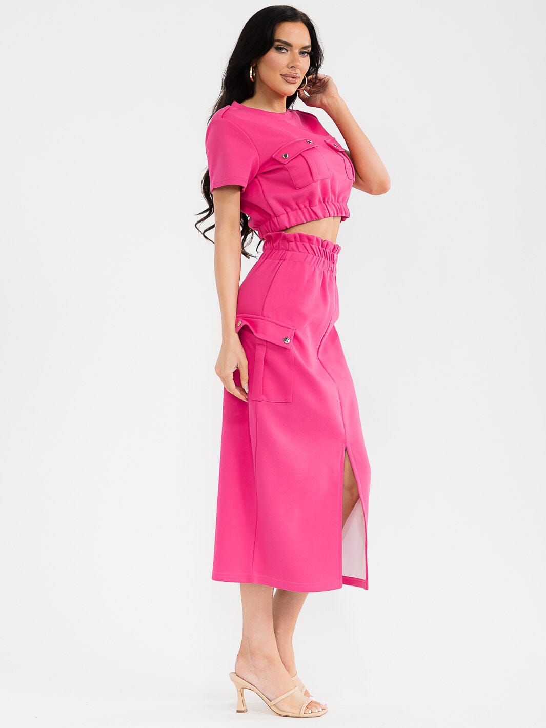 WOMEN'S SHORT SLEEVE TOP & ELASTIC WAIST MAXI SKIRT SOLID 2PC. SET