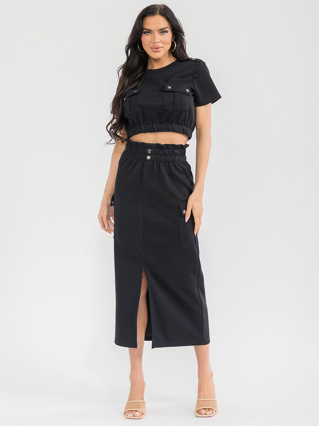 WOMEN'S SHORT SLEEVE TOP & ELASTIC WAIST MAXI SKIRT SOLID 2PC. SET