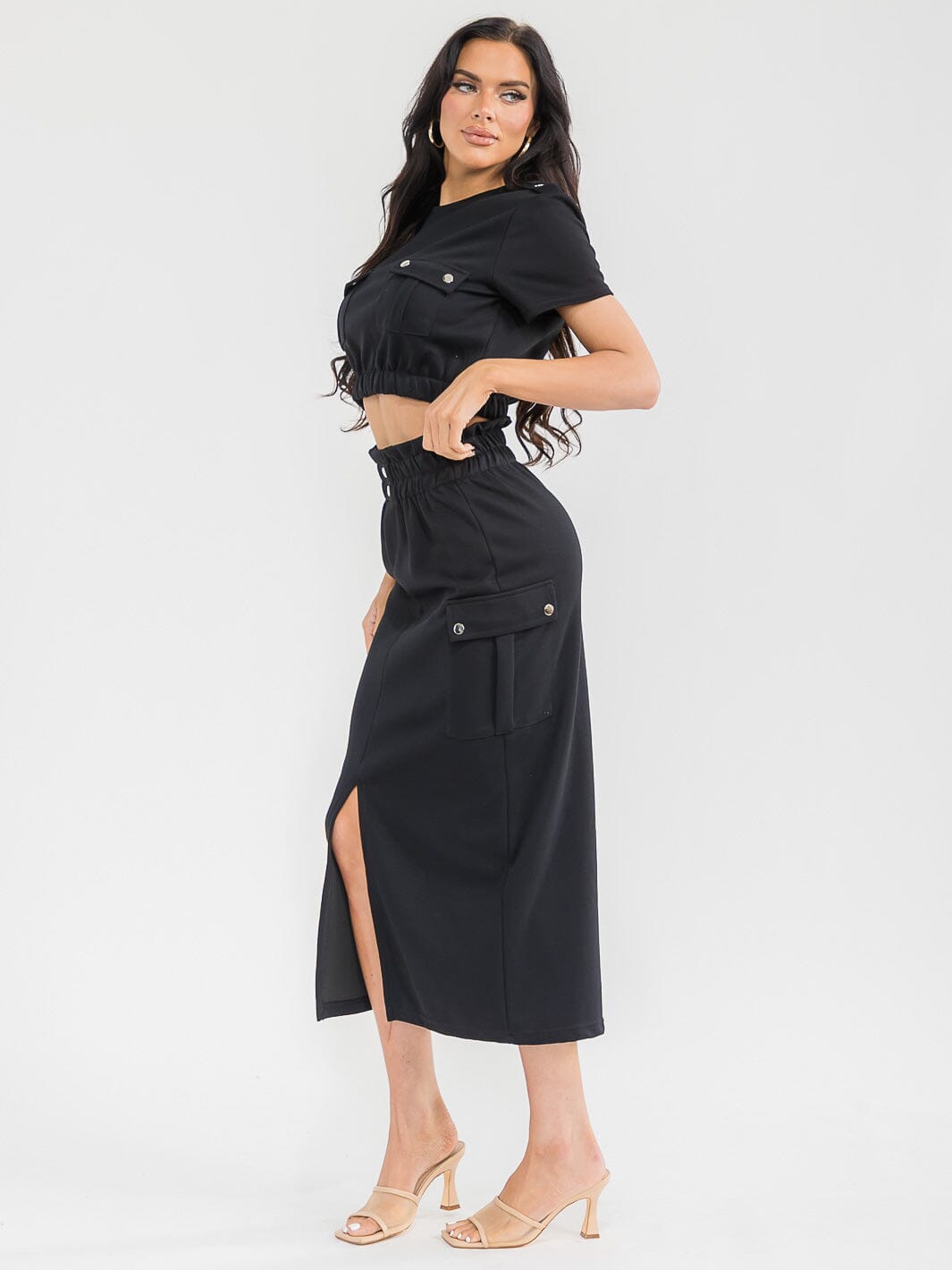 WOMEN'S SHORT SLEEVE TOP & ELASTIC WAIST MAXI SKIRT SOLID 2PC. SET
