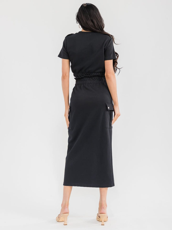 WOMEN'S SHORT SLEEVE TOP & ELASTIC WAIST MAXI SKIRT SOLID 2PC. SET