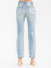 WOMEN'S BUTTON CLOSURE DISTRESS WASHED SKINNY DENIM PANTS