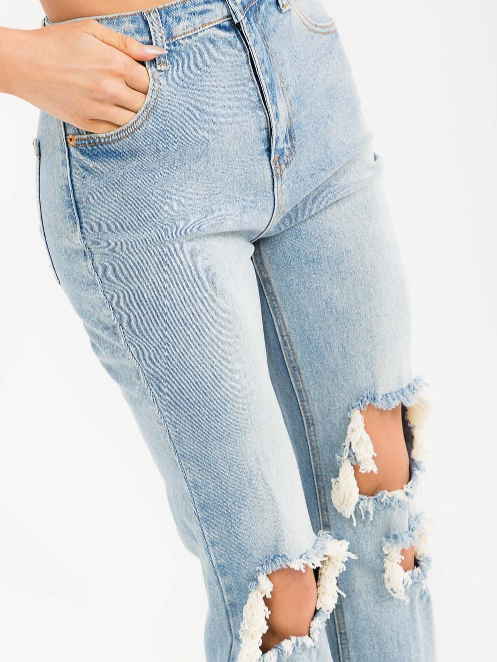 WOMEN'S BUTTON CLOSURE DISTRESS WASHED SKINNY DENIM PANTS