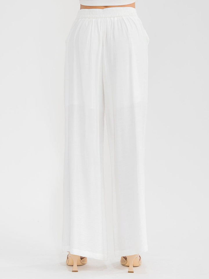 WOMEN'S ELASTIC WAIST FRONT POCKETS WIDE LEG PALAZZO EMBROIDERY FLORAL PANTS