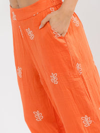 WOMEN'S ELASTIC WAIST FRONT POCKETS WIDE LEG PALAZZO EMBROIDERY FLORAL PANTS