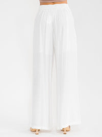 WOMEN'S ELASTIC WAIST FRONT POCKETS WIDE LEG PALAZZO EMBROIDERY FLORAL PANTS