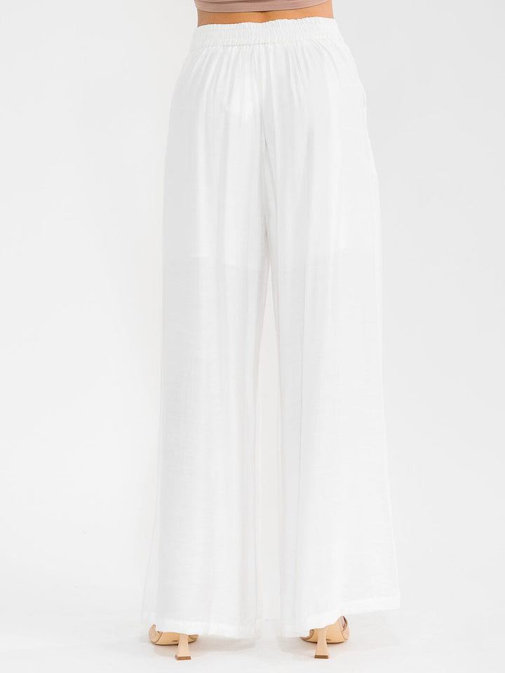 WOMEN'S ELASTIC WAIST FRONT POCKETS WIDE LEG PALAZZO EMBROIDERY FLORAL PANTS