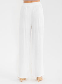 WOMEN'S ELASTIC WAIST FRONT POCKETS STRAIGHT LEG EMBROIDERY PANTS
