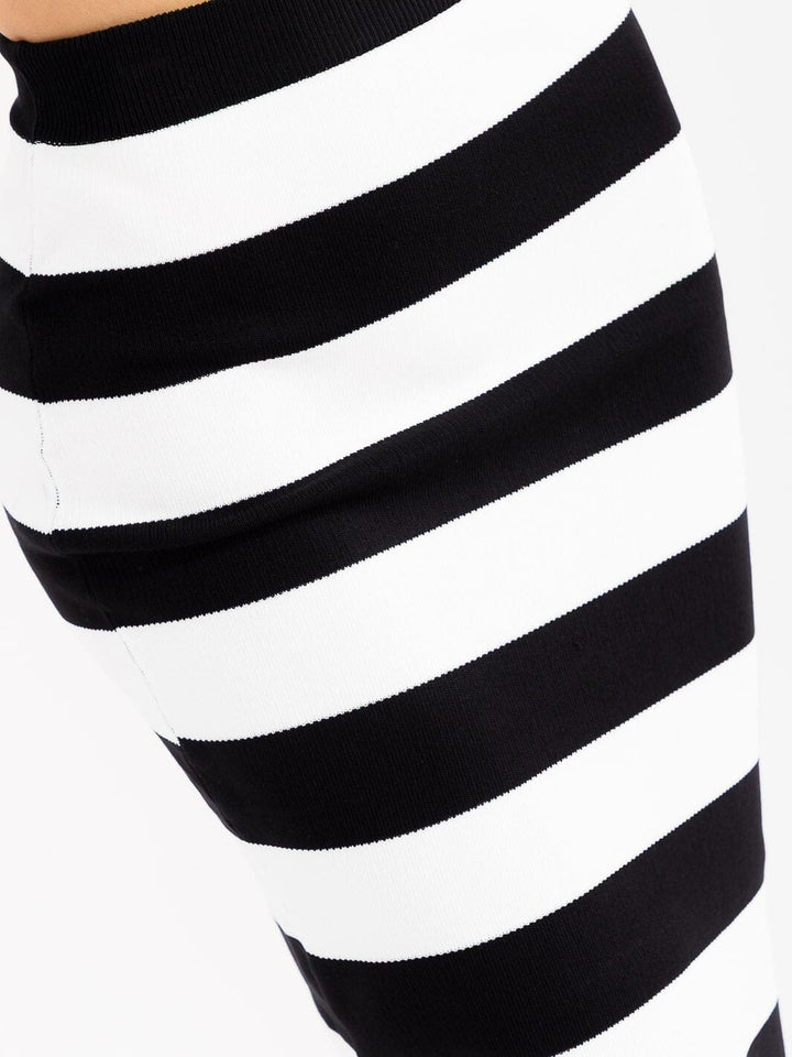 WOMEN'S ELASTIC WAIST STRIPES COLORBLOCK RIBBED PENCIL MINI SKIRT
