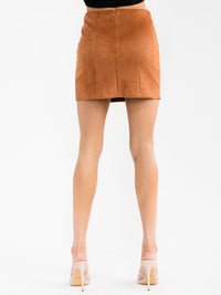WOMEN'S ZIPPER CLOSURE FRONT SLIT VELVET MINI SKIRT