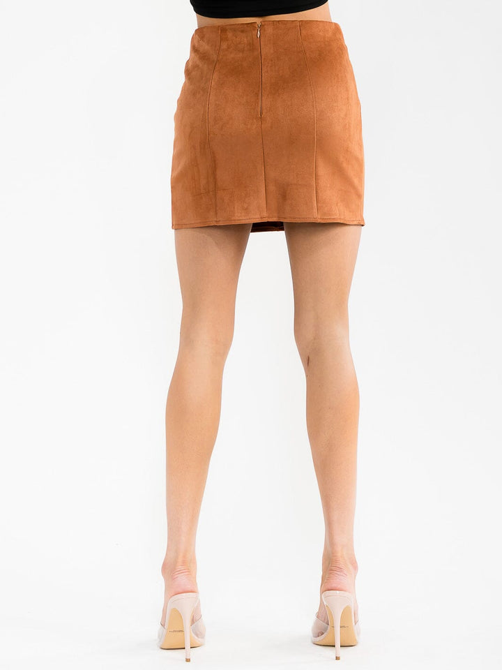 WOMEN'S ZIPPER CLOSURE FRONT SLIT VELVET MINI SKIRT